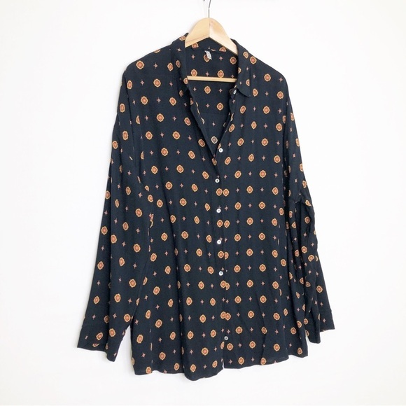 Free people black, printed button down shirt - Picture 12 of 12